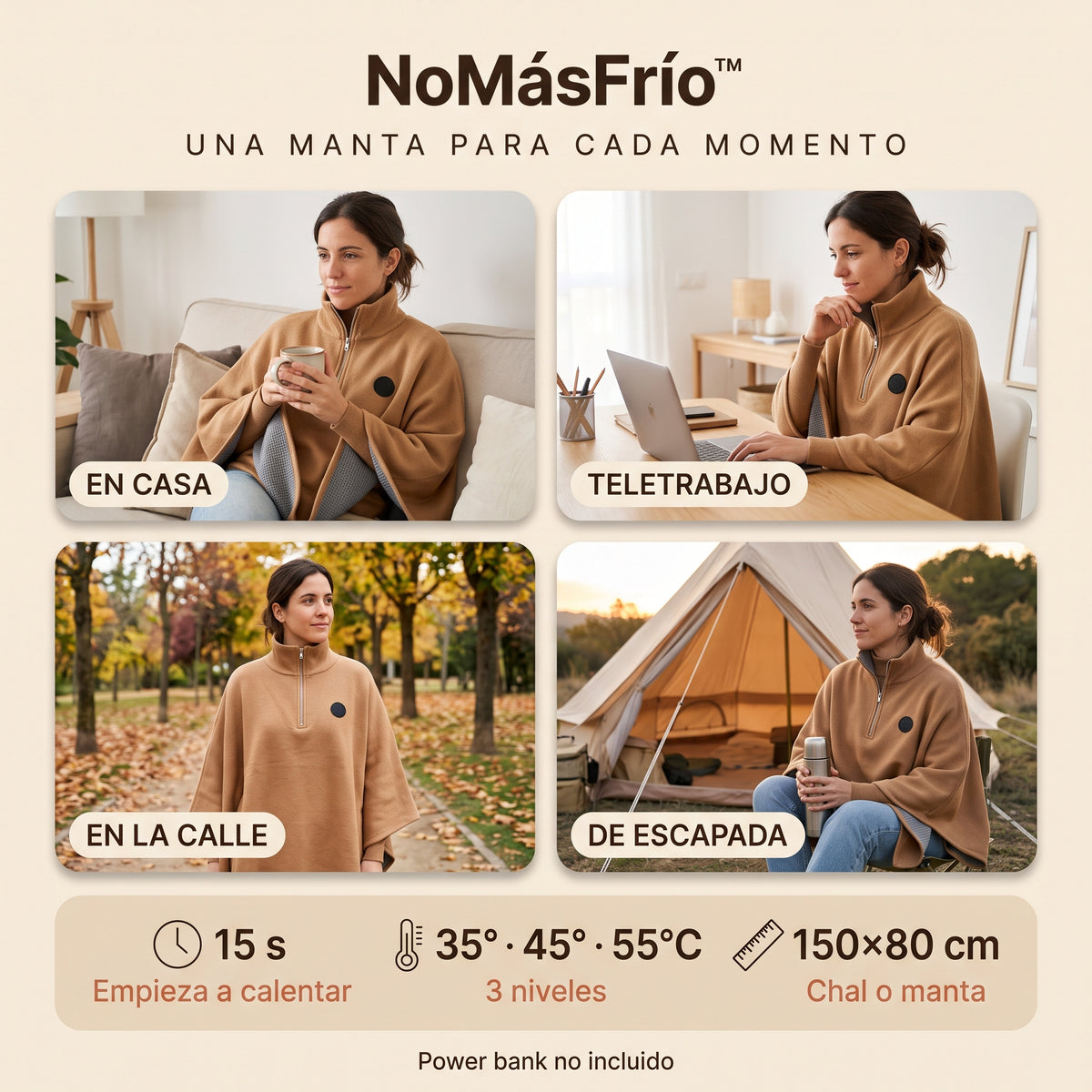 Poncho con calefacción USB NoMásFrío, infografía 4