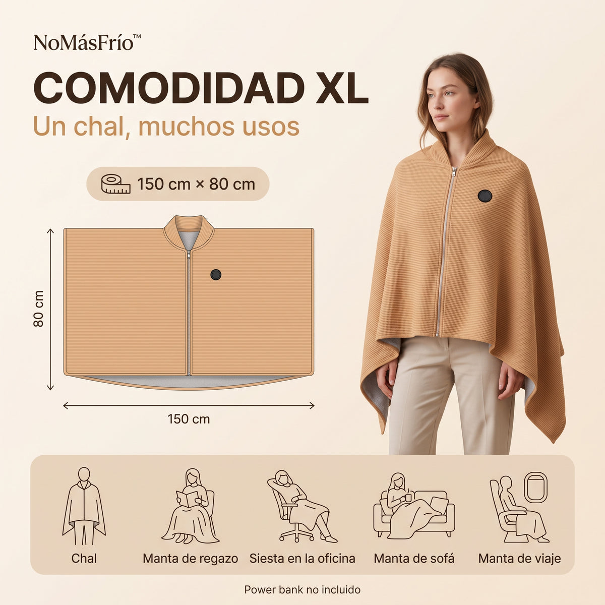 Poncho con calefacción USB NoMásFrío, infografía 5